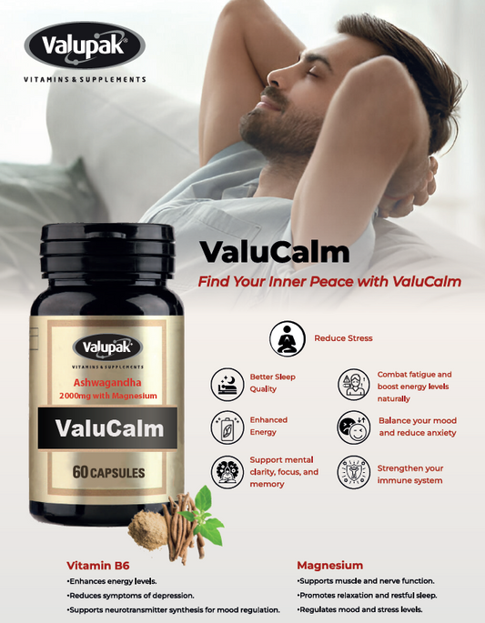 ValuCalm | Ashwagandha, Magnesium, Vitamin B6 | 30 Capsules