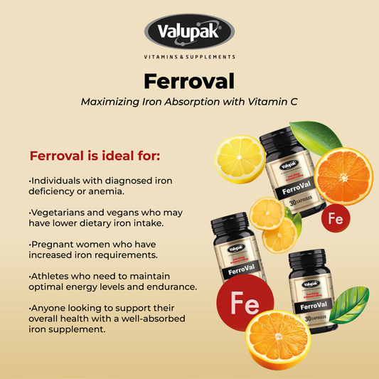 FerroVal | Iron 45 mg, Vitamin C 80mg | 30 Capsules